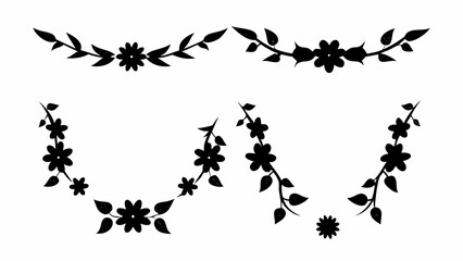 Silhouette of floral ornaments featuring flowers and leaves arranged in decorative patterns and borders