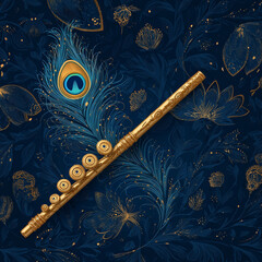 Decorative Krishna Janmashtami Background with Flute and Festive Elements