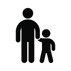 Simple black silhouette of an adult holding a childs hand on white background