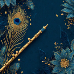 Decorative Krishna Janmashtami Background with Flute and Festive Elements