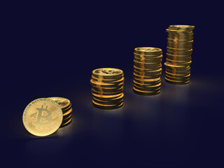 積み上げられたビットコインの3Dイラスト