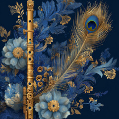Decorative Krishna Janmashtami Background with Flute and Festive Elements