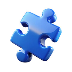 A single glossy blue puzzle piece isolated on a white background