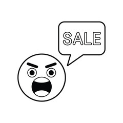 Angry emoji shouting sale in a speech bubble with black outline