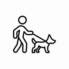 Simple line icon of a person walking a dog on a leash