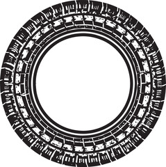 Grunge Tire Track Circle Silhouette in Black | Off-Road Wheel Mark Illustration Vector Format