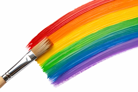 Vibrant Rainbow Paint Stroke with Paintbrush Colorful Artistic Creation