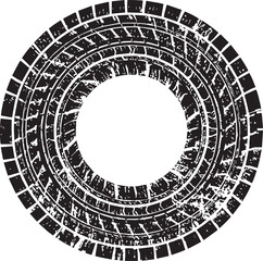 Grunge Tire Track Circle Silhouette in Black | Off-Road Wheel Mark Illustration Vector Format