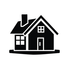 Black and white simple graphic illustration of a cozy house icon