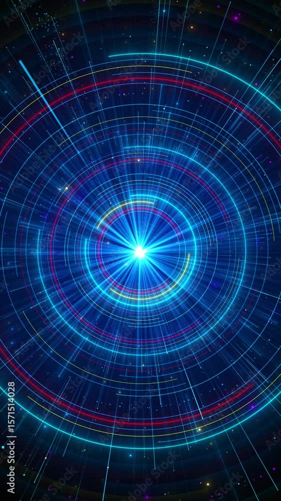 Poster abstract technology background of blue futuristic interface target lines futuristic tunnel. future t