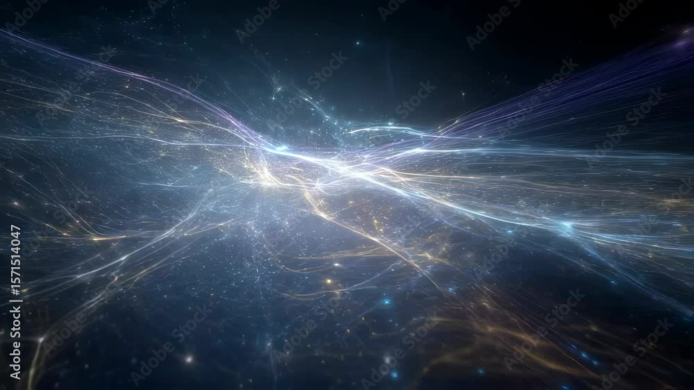 Poster ethereal mesh of light trails and abstract shapes representing the invisible network of digital comm
