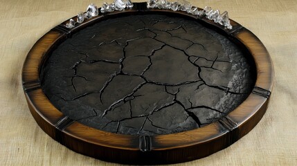 Black Circular Tray with Cracks and Clear Crystal Accents