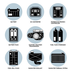 Electric Vehicle and Hybrid Car Icon Set