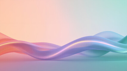 Ein modernes abstraktes Design mit fließenden, wellenartigen organischen Linien über einen vertikalen Farbverlauf in sanften Farben: von Koralle über Lavendel bis hin zu Minze. KI Generated