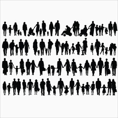Large Collection of Black Family Silhouettes – Vector Set of Parents and Children in Various Poses