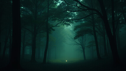 Ein abstrakter Hintergrund, inspiriert von einem dichten Wald um Mitternacht. Tiefe Schwarz-, Indigo- und Dunkelgrüntöne, mit schwachen Umrissen von Ästen und Blättern. KI Generated