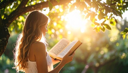 Woman reading under tree shade &ndash; dreamy moment with sunlight filtering through leaves/ 木陰で読書をする女性 &ndash; 葉の間から差し込む陽光が織りなす夢のようなひととき