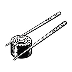 Delicious Sushi Roll with Chopsticks Japanese Cuisine Illustration