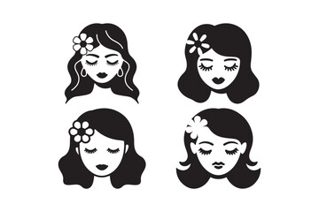 Silhouettes of women with flowers in their hair