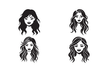 Silhouettes of women s faces with flowing hair