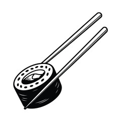 Sushi Roll with Chopsticks Japanese Cuisine Illustration