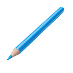 A single bright blue colored pencil with a sharpened tip and wooden casing isolated on transparent background