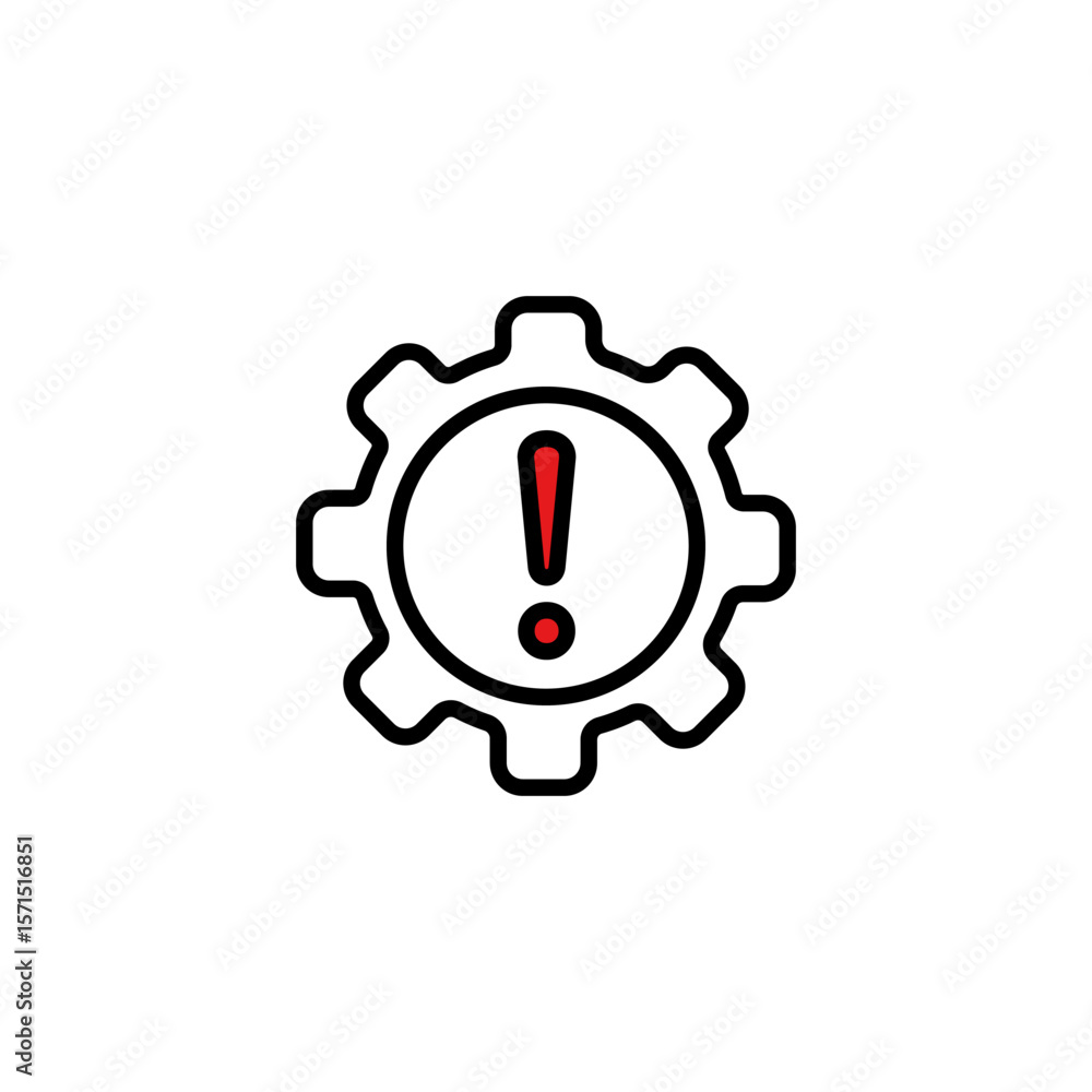 Aufkleber gear icon with a red exclamation mark indicating an alert or warning for settings notifications.