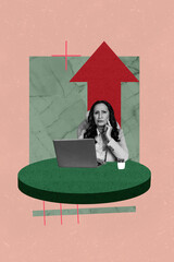 Image pop 3d zine full collage of happy businessman businesswoman stand arrow development career...