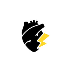 Anatomical heart with a bold yellow lightning symbol, representing energy and vibrant power.