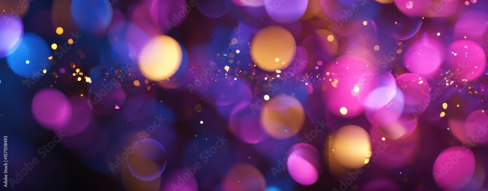 Poster the vibrant bokeh background with colorful lights and sparkling effects.