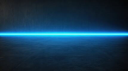 A glowing blue horizontal light beam illuminates a dark, textured wall and floor in a futuristic, minimalistic setting.