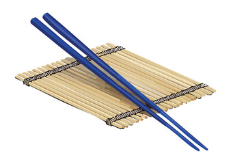 Blue Chopsticks Parallel on Angled Bamboo Mat - Vector Illustration