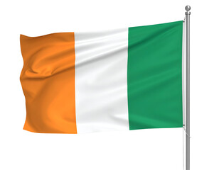 Obraz premium A vibrant orange, white, and green tricolor flag proudly waves on a silver flagpole.