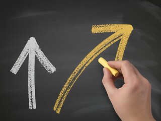 choosing alternative Arrow and Business Graph Drawn on Chalkboard. Explaining how to grow in other way