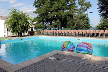 swimming pool for recreation. blue water outdoor pool for recreation and swimming