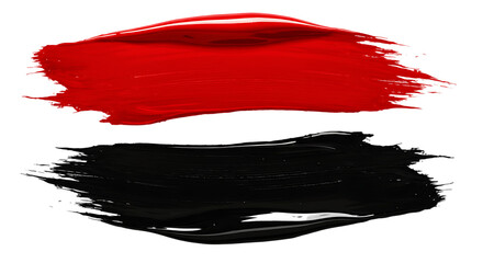 Bold red and black paint strokes with glossy texture and visible brush marks isolated on white background