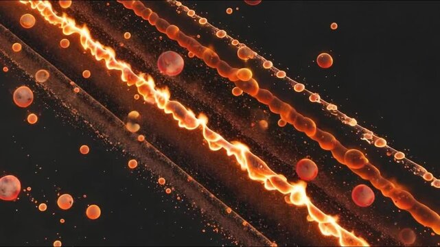 Abstract Flowing Energy: Dynamic streaks of vibrant energy flow across a dark background, interspersed with glowing orbs. A digital artistic display of motion and abstract concepts.