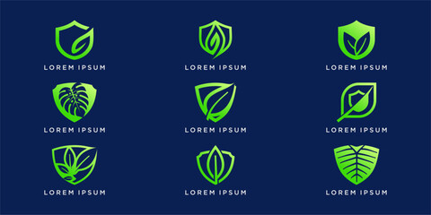 Set bundle of leaf shield logo design template