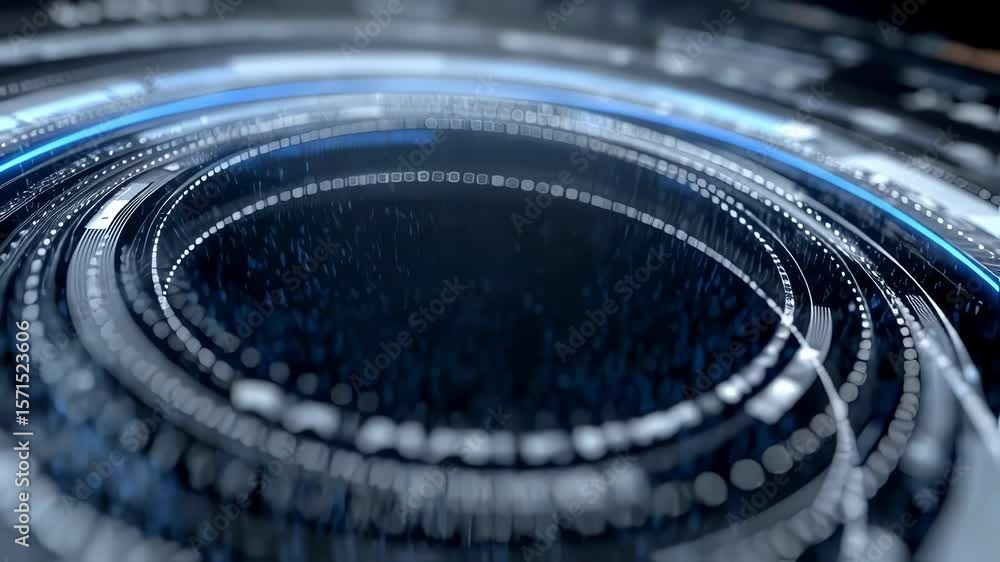 Poster futuristic head up display - hud - interface featuring rotating concentric circles, digital data str