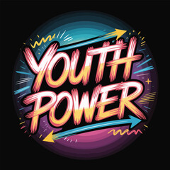 Youth Power Text Graphic in Circle with Arrows and Colorful Elements