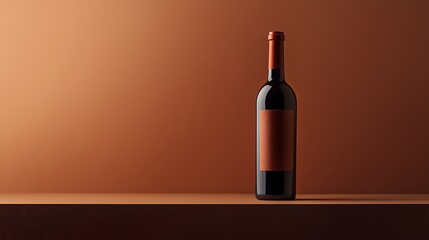 Fototapeta premium Wine Bottle On Terracotta Background