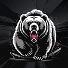 Red-eyed, roaring grizzly bear mascot character