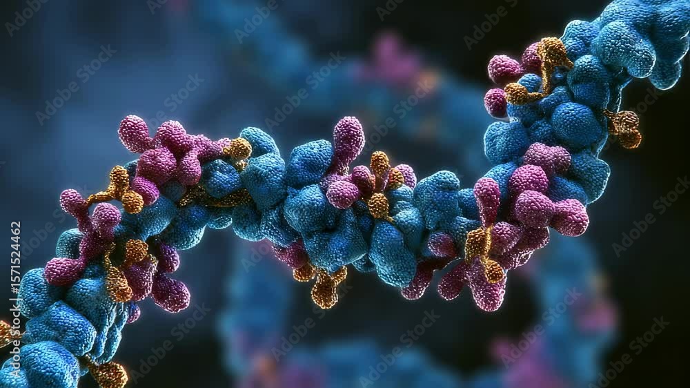 Poster microscopic view of rna molecules forming a double helix structure, showcasing the complex arrangeme