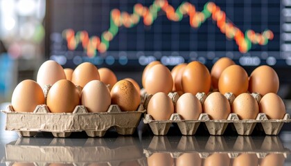 Fresh Eggs in Cartons with Stock Market Graph Background