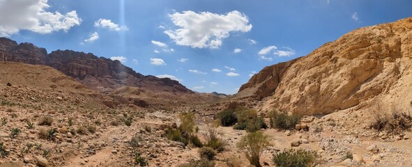 Jordan Trail long distance hiking from Dana Valley to Petra and Wadi Rum.Wadi Rum Desert, Jordan....