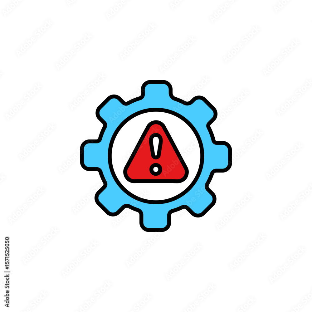Poster icon showing a red warning triangle inside a blue gear, symbolizing caution and alerts in settings.