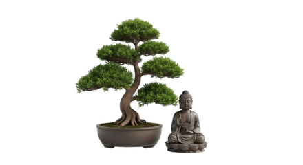 Bonsai Tree With Buddha Statue