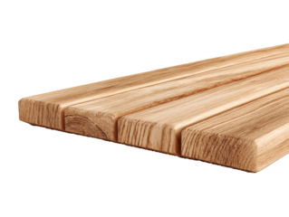 Close up of a wooden cutting board with parallel grooves and natural wood grain texture isolated on transparent background
