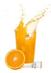 Fresh orange juice in a clear glass isolated on white or transparent background. PNG format.