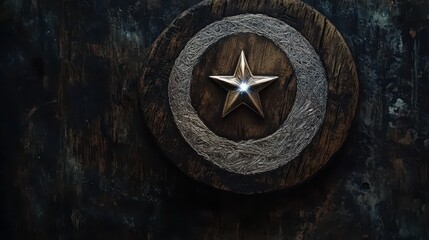 Fototapeta premium Vintage Wood and Silver Star Emblem with Circular Design